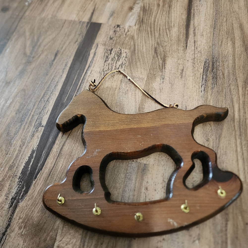 Wood And Brass Horse Key Holder